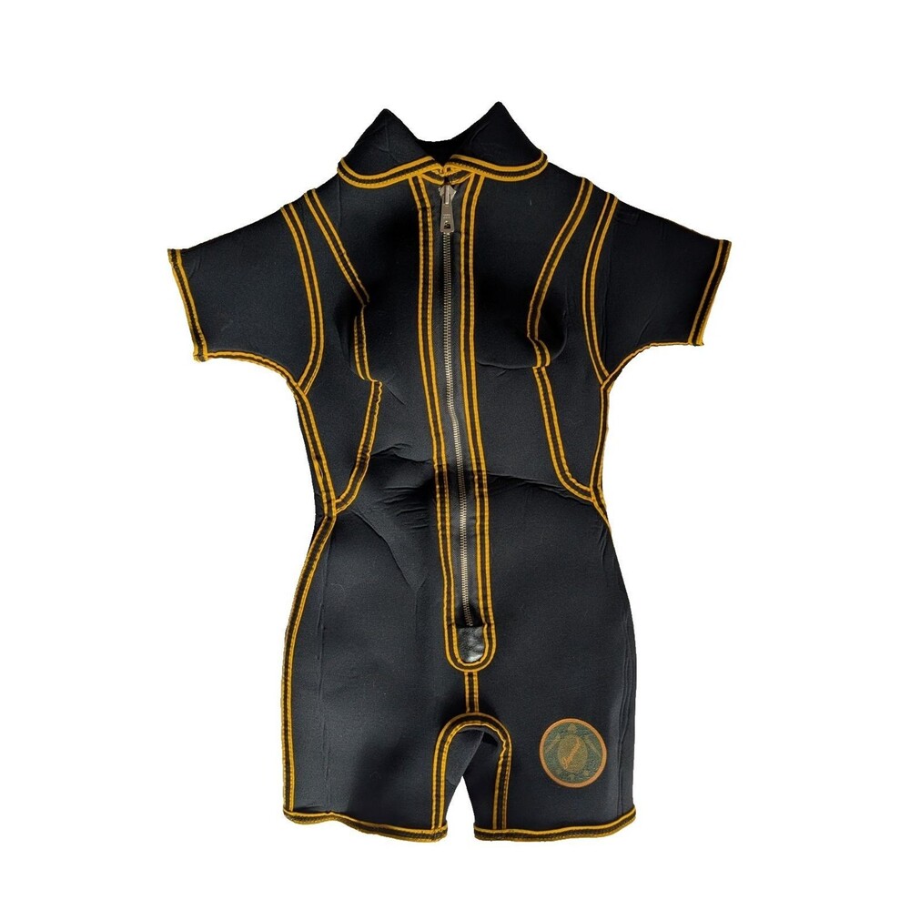 Vintage Imperial Women's Shorty Wetsuit Front Zip Black Yellow Neoprene S Surf